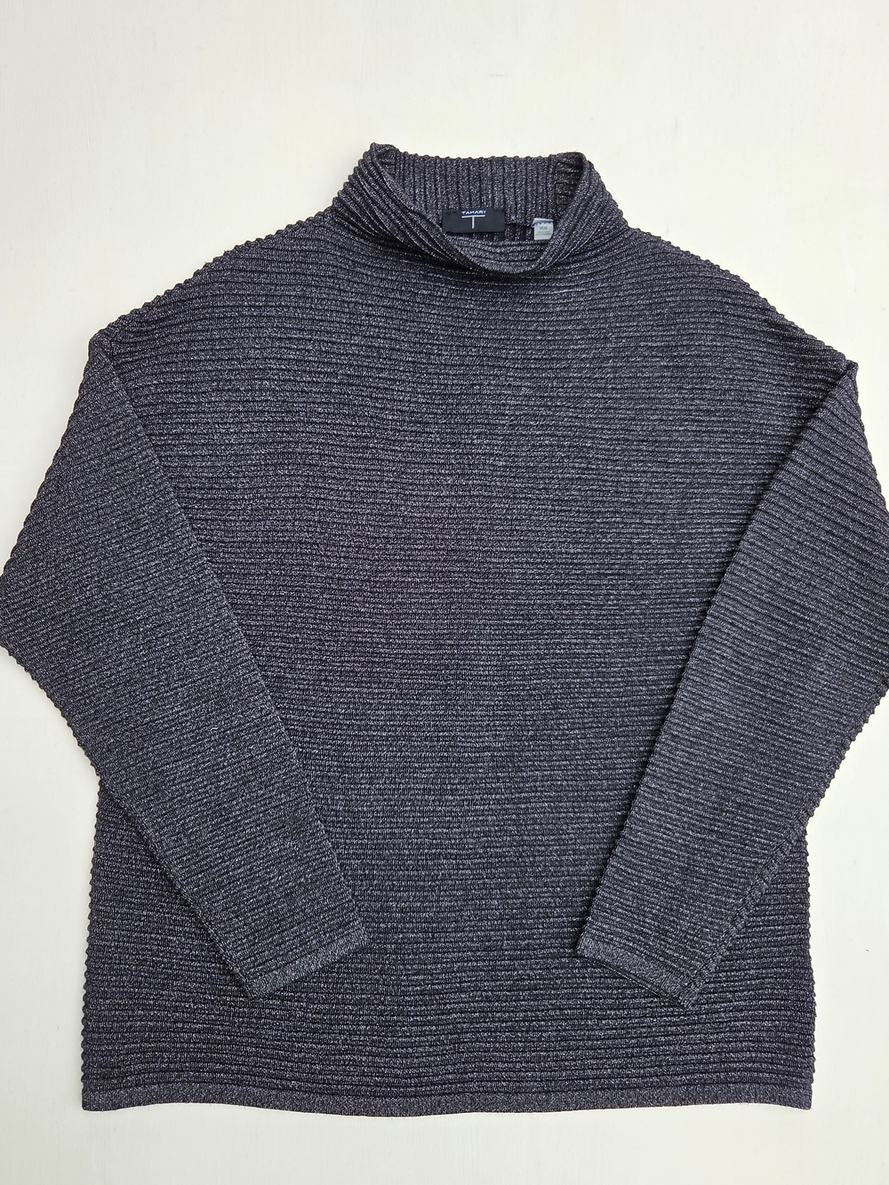 Tahari Mock Neck Black & Silver Lurex Shimmer Sweater Size-Medium
